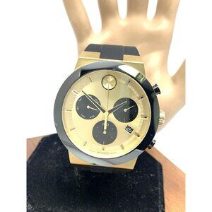Movado Men's Watch 3600895 Bold Black Gold Swiss Quartz Chronograph Rubber 44mm